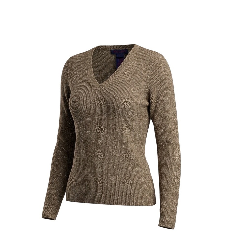 Ralph by Ralph Lauren Gold Metallic Ribbed V-Neck Sweater LS Shimmer Top M VTG